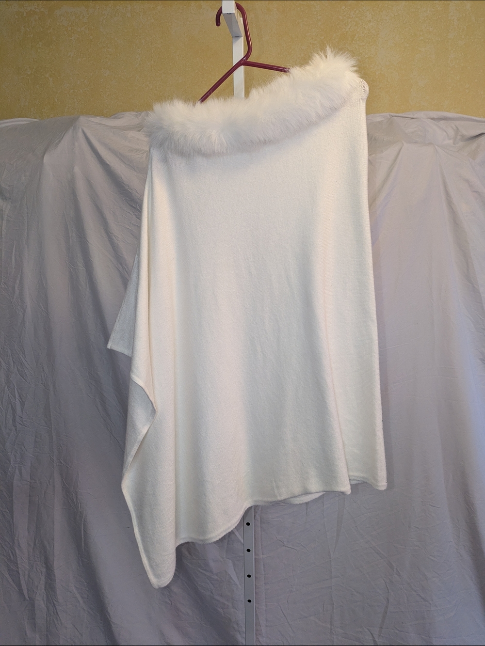 La Fiorentina White Embellished Poncho with Faux Fur Trim - One Size(MSRP: $269) - Picture 2 of 10